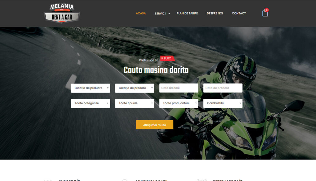 Melania Rent a Car – site de închirieri auto realizat de WTZ Media
